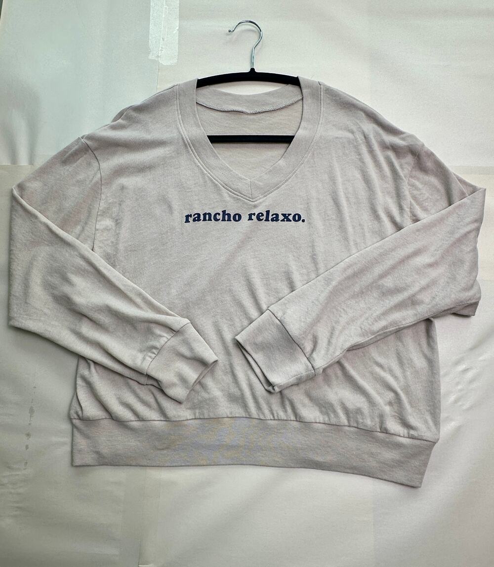Rancho Relaxo Sweatshirt Women's Gray V-Neck Oversized Pullover Embroidered